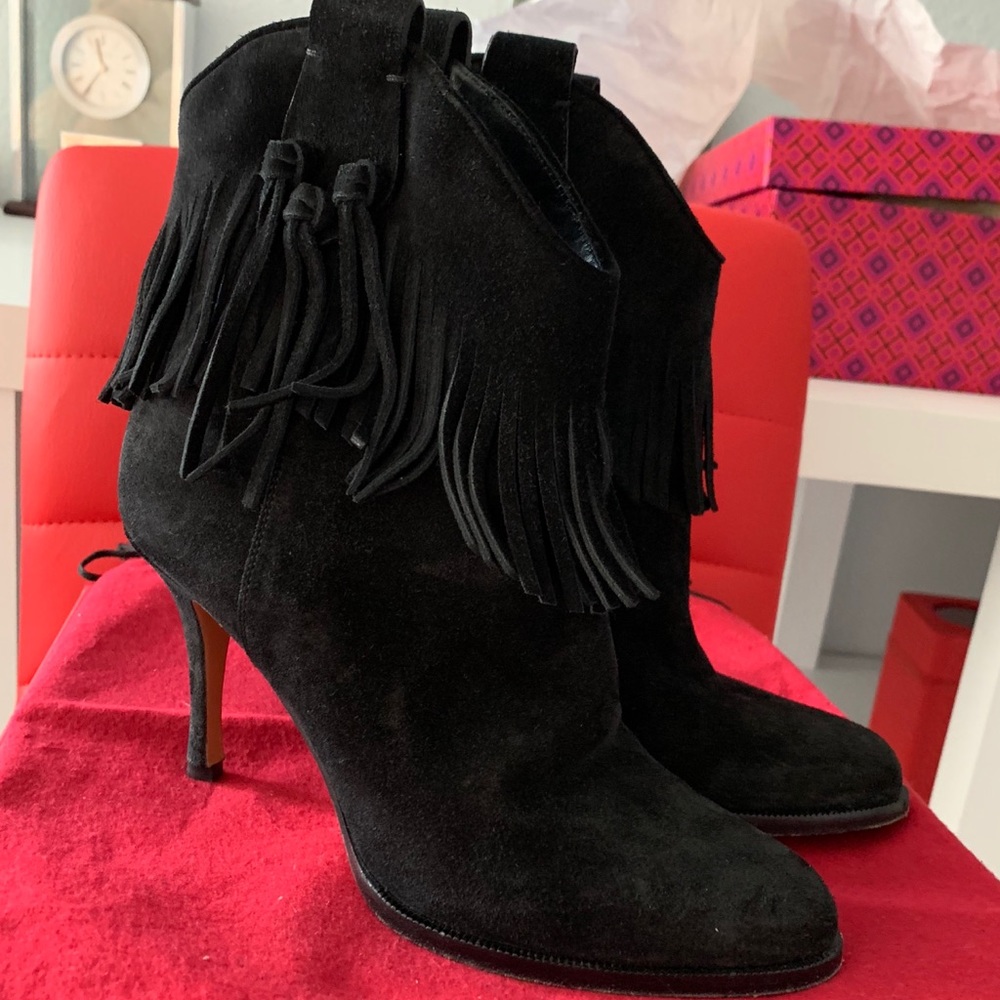Authentic Valentino suede fringe heeled boots